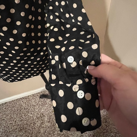 J Crew Polka Dot Silk Collared Pop Over - Black and Cream, size 0 - Picture 5 of 8